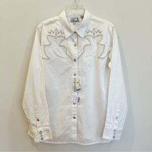 Panhandle Slim Shirt Womens XXL 2XL White Silver Embroidered Rhinestones Snap